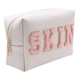 Cosmetic Bags Cases Stock Whole Multi Colours Waterproof Nylon Pouch Cosmetic Bag Women Letters Patch DIY Makeup Bag Teens larg260F