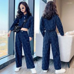 Clothing Sets Denim Kids Clothes Children Casual Sport Suit Solid Blue Jeans Top Pants Outfit Teenage Girl Spring Trend Heart Print Jacket