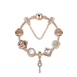 Original Pandoras 925 Silver Rose Gold Crystal Lock Pendant Bracelet DIY Beads Charm Safety Chain Bracelets Jewellery Holiday Gift217u