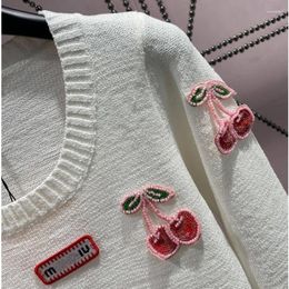 Women's Sweaters Women Sweater Pullover Autumn Winter Cute Age Reducing Cherry Embroidery Decoration Short Square Round Long Sleeve