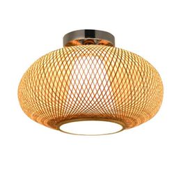 Ceiling Lights 32 40 50cm Bamboo Wicker Rattan Round Woven Lighting Fixture Natural Japanese Country Vintage Flush Mount Plafon La231F
