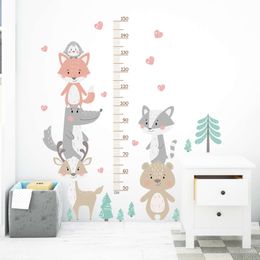 Cartoon Brief Strokes Animals Height Chart Ruller Wall Stickers Height Measurement Kids Room Wall Decals for Wall Home Decor PVC