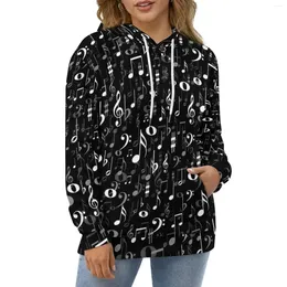 Women's Hoodies Fun Musical Notes Casual Black White Y2k Hoodie Women Long Sleeve Harajuku Graphic Loose Oversized Clothing