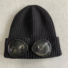 Goggle Beanie Men Hat Extra Fine Merino Wool Knitted Glasses Cap Winter Outdoor Retains Heat Unisex Hats Classic Black Grey1860