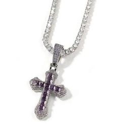 14K Gold Plated Colourful Zircon Cross Pendant Necklace Big Size Soild Real Iced Diamond Hip Hop Jewellery for Men Women gifts9522726