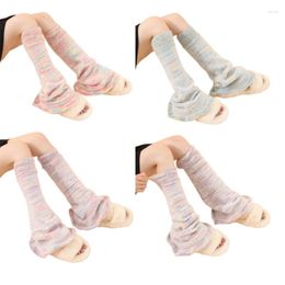 Women Socks Harajuku JK Girl Furry Knit Colorful Flared Leg Warmer Knee High Cover Long Stockings Streetwear 37JB