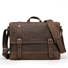 Briefcases Leather Messenger Bag For Men Briefcase Travel Backpack Shoulder Fit 14.3'' Laptop