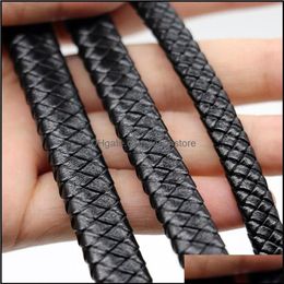 Bead Caps Jewellery Findings & Components Mibrow 1Meter Vintage Black Brown Leather Cords 8Mm 10Mm 12Mm Flat For Bracelet Making264A