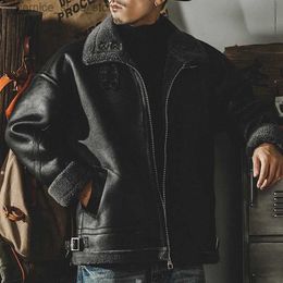 Men's Fur Faux Fur 2023 American Classic Retro Lamb Fleece Motorcycle Leather One Piece Winter Coat Men with Plush Thickened Cotton jacket Q231212