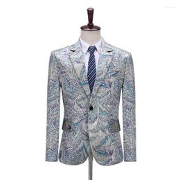 Men's Suits Latest Design Peacock Jacquard Men Suit Jacket 1 Button Notched Lapel Dress Blazers Wedding Party Dinner Stage Man Coat Piece