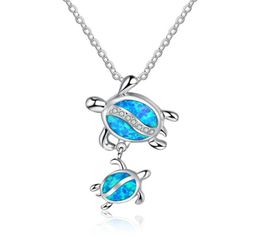 Fashion Silver Filled Blue Imitati Opal Sea Turtle Pendant Necklace for Women Female Animal Wedding Ocean Beach Jewelry Gift1 447 4887008