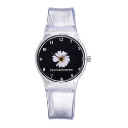 Small Daisy Jelly Watch Students Girls Cute Cartoon Chrysanthemum Silicone Watches Transparent Band Pin Buckle Wristwatches325h