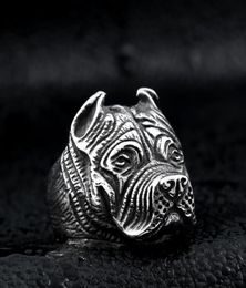 Men039s Vintage Stainless Steel Ring Viking Pitbull Bulldog Gothic Pug Dog Head Totem Amulet Punk Animal Jewellery for Men Boys3847166