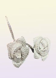 Bling S925 Silver Needle Rose Flower Dangle Drop Earrings Wedding Jewelry Women Gift3473482