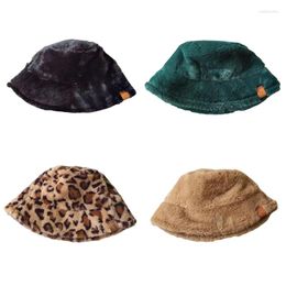 Berets Leopard Print Plush Bucket Hat Warm Thick Fisherman Outdoor Trendy All-match Women For Autumn Winter