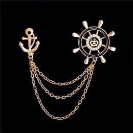 Whole- New Gold Anchor Brooch Pin For Women Lapel Pin Rhinestone Collar Brooches 1 Piece Vintage Retro Mens Banquet Suits Pins344I