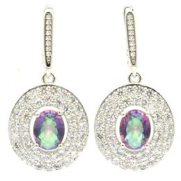 38x18mm Highly Recommend Created Fire Rainbow Mystic Topaz White Cubic Zircon Silver Earrings For Women Whole Dangle & Chandel199G