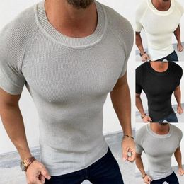 Men's Jackets Jacket Spring/Summer Solid Colour Slim Fit Short Sleeve Pullover Sweater Top Muscle Wear