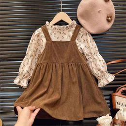 Clothing Sets Girls Suits Autumn Winter Long Sleeve Floral Shirt Vest Dress Korean Style Outfits Two Piece Set Fall Children Clothes