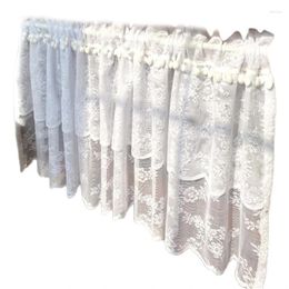 Curtain Rustic Double Layer Tulle Short Half Window Embroidered Floral Lace Rod Pocket Valance Drape With Hair Ball Trim