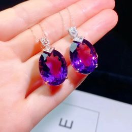 100%Pure Amethyst Pendant for Party 15mmx20mm Natural Amethyst Necklace Pendant 925 Silver Crystal Jewellery with Gold Plating