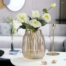 Decorative Flowers Wholesale European Creative Corrugated Mouth Transparent Glass Vase Water Raised Lily Rich Bamboo Fresh Tabletop