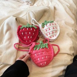 Handbags Kids Baby Girls Handmade Knitting Crossbody Bag Toddler Girl Mini Cute Strawberry Pattern Coin Purse Knitted Handbag 231214