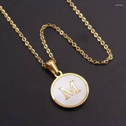 Pendant Necklaces Stainless Steel Round Shell Initial Necklace 26 A-Z Letter Alphabet Name Jewelry Gift