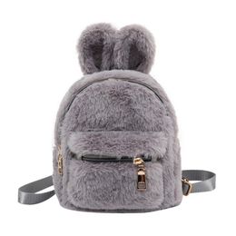 Children School Bag Plush Faux Fur Mini Rabbit Ears Kids Backpacks Girls Children School Kindergarten Shoulder Mini Backpacks 2110221P