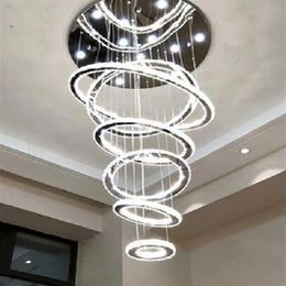 6 Rings Crystal LED Chandelier Pendant Light Fixture Crystal Light Lustre Hanging Suspension Light for Dining Room Foyer Stairs MY332m