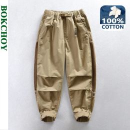 Men's Pants Autumn Men's 100% Cotton Fashion Cargo Pants Casual Loose Elastic Waist Soft Multi-pockets Street Trousers AZ637 231213