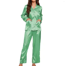 Women's Sleepwear Womens Long Sleeved Pyjamas Soft Button Loungewear Casual Ice Silk Satin Home Clothed Female Spring Autumn Pyjama Sets