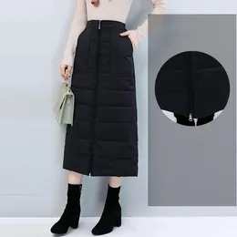 Skirts Down Cotton Skirt Warm Windproof High Waist With Pockets For Women Thick Padded Resistant Maxi