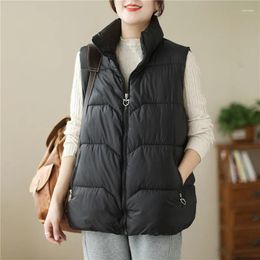 Women's Vests 2023 Arrival Stand Collar Sleeveless Padded Cotton Zipper Chic Autumn Winter Outwear Vest Down Coats Women Casual Coat