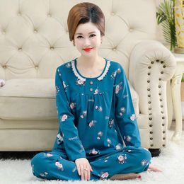 Women's Sleepwear Large Size Cotton Pyjamas For Women Spring Autumn Long Sleeved Pant Suit Casual Household Clothes Printed Female