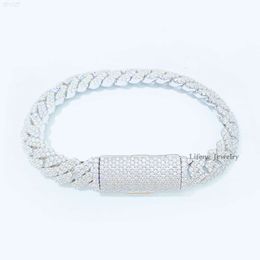 White Gold Plated Gold 10mm 2 Rows Vvs Moissanite Diamonds Pass Tester Sterling Silver Man Rope Chains Cuban Link Chain