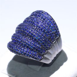 Size 5-11 Drop Finger Ring Luxury Jewelry 10KT Black Gold Fill Pave Blue Sapphire Gemstones Party Eternity Wedding Band R275z