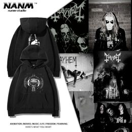 Darkthrone band hoodie, boys autumn/winter plush black metal rock band printed casual top