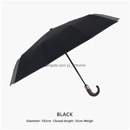 Umbrellas Parachase Matic Folding Umbrella Men Women 10K Strong Windproof Rain Anti Uv Sun Protection Wooden Handle Paraguas Drop De Dhpkk