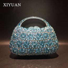 Evening Bags Women Champagne/Blue Colour Stone Evening Bags Purses and Handbags Wedding Party Dinner Crystal Flower Clutch Bags Minaudiere Bag T231214