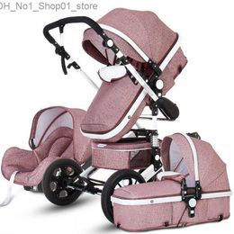 Strollers# High Landscape Baby Stroller 3 in 1 Hot Mom Stroller Luxury Travel Pram Carriage Basket Baby Car Seat and Carrito Q231215