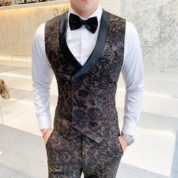 Men's Vests 5XL-S Mens Double-breasted Suit Waistcoat Spliced Collar Print Slim-fit Men Wedding Man Group Vest Brother Suits