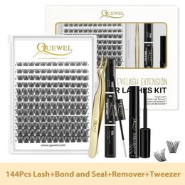 False Eyelashes Quewel Lashes Kit 144Pcs DIY Cluster Faux Mink Lash Bond and Seal Glue Waterproof Remover Golden Tweezer 231213