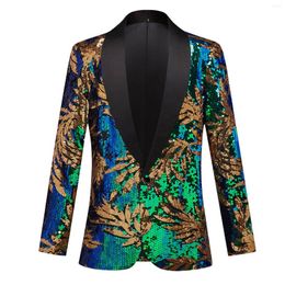 Men's Suits Autumn Sequin Glitter Embellished Blazer Jacket Men One Button Shiny Plaid Tuxedo Blazers Mens Nightclub Prom Stage Costumes