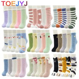 Socks Hosiery 5-10 Pairs Winter Cute Harajuku Candy Colours Home Coral Fleece Socks Thickened Warm Fleece Cat Frog Women Sleepping Socks 231215