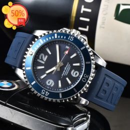 Breit Men's Watch Japan Super Designer Luxury Quartz Endurance Chronograph 44mm Baby Rubber Mens Watches Hardex Glass Wristwatches BR2 AA