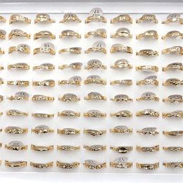 50pcs lot Simple Ladies Gold Color Finger Rings Zirconia Element Mixed Design For Lovers329R