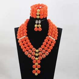 Necklace Earrings Set 2023 Est Orange Coral Beads Handmade African Wedding Bridal/Women CJ844