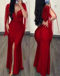 Casual Dresses Woman Sexy High Waist Evening Fashion Women's Clothes Rhinestone Cold Shoulder Slit Ruched Elegant Party Dress for Women 222