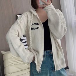 Women's Sweaters Triumphal Arch Zipper Fried Dough Twists Braid Hooded Sweater Knit Coat Lazy Style Versatile Slim Wool Knit Cardigan Women